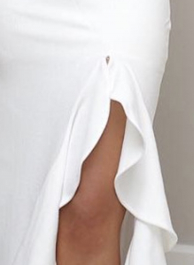 White Slim One Shoulder Slit Ruffle Cocktail Dress stylesimo.com