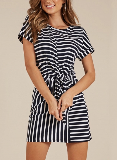 Black White Stripe Loose Dress YOUYOUFASHIONEC.com