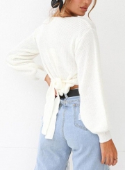 Casual V Neck Long Sleeve Loose Pullover Sweater