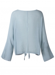 Round Neck Long Sleeve Bow Tie Loose Pullover Blouse