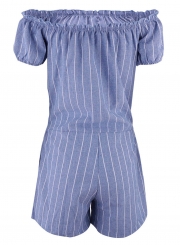 Blue Off Shoulder Short Sleeve Playsuit With Blet