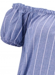 Blue Off Shoulder Short Sleeve Playsuit With Blet
