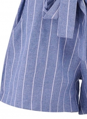Blue Off Shoulder Short Sleeve Playsuit With Blet