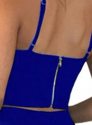 Blue Pearl Strappy V Neck Zip Crop Top and Pencil Pants Set