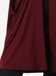 Burgundy Casual Long Sleeve Open Front Cardigan With Pockets