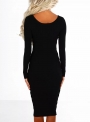 black-long-sleeve-round-neck-side-buttons-bodycon-midi-dress