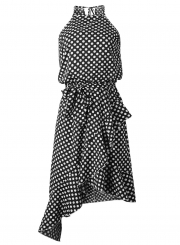 Black Polka Dot Sleeveless Elastic Waist Irregular Dress