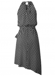 Black Polka Dot Sleeveless Elastic Waist Irregular Dress