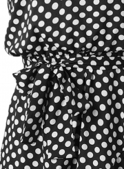 Black Polka Dot Sleeveless Elastic Waist Irregular Dress