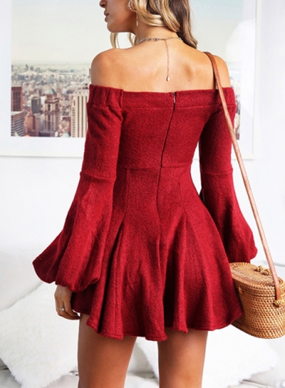 red long sleeve swing dress