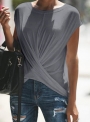 grey-short-sleeve-round-neck-wrap-loose-pullover-tee