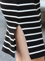 Striped Spaghetti Strap V Neck Slit Bodycon Dress