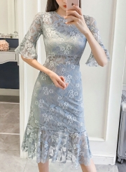 Light Blue Lace Midi Dress