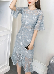 Light Blue Lace Midi Dress