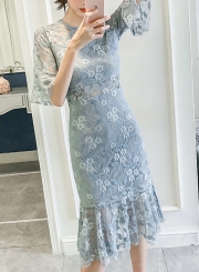 Light Blue Lace Midi Dress