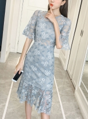 Light Blue Lace Midi Dress