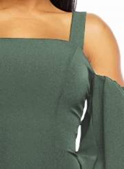 Army green Sexy Off Shoulder Flounce Sleeve Bodycon Dress With Zip