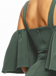 Army green Sexy Off Shoulder Flounce Sleeve Bodycon Dress With Zip