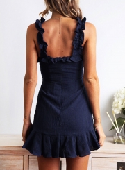 Navy Summer Sleeveless Backless V Neck Front Knot Slim Mini Dress