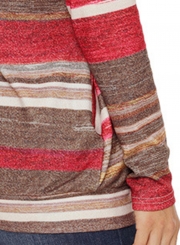 Red Women's Striped Long Sleeve High Neck Loose Pockets Knitwear