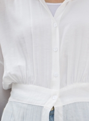 White Long Sleeve High Waist Button Down Shirt