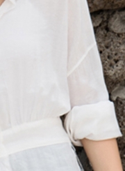 White Long Sleeve High Waist Button Down Shirt