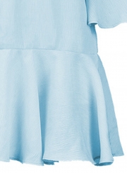 Light blue Applique Off Shoulder Flare Sleeve Drawstring Ruffle Mini Dress