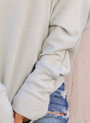 Grey Off Shoulder Long Sleeve Solid Color Oversized Tee