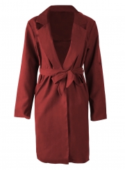 Burgundy Slit Coat Windbreaker For Women