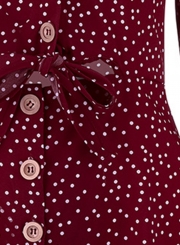 Red Off Shoulder Long Sleeve Polka Dot Bow Button Down Mini Dress