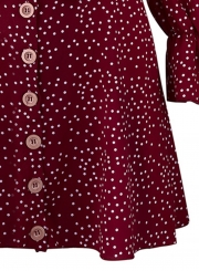 Red Off Shoulder Long Sleeve Polka Dot Bow Button Down Mini Dress