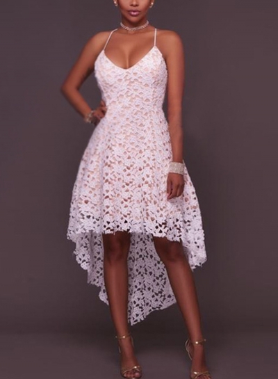 White Backless High Low Lace Party Dress