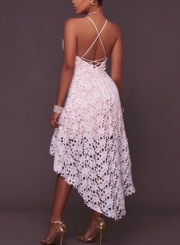 White Backless High Low Lace Party Dress