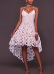 White Backless High Low Lace Party Dress