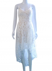 White Backless High Low Lace Party Dress