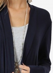 Navy Casual Long Sleeve Open Front Cardigan With Pockets