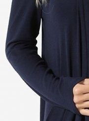 Navy Casual Long Sleeve Open Front Cardigan With Pockets