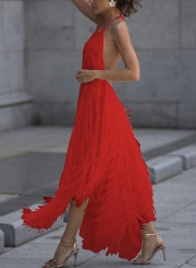 Red Backless Irregular Swing Evening Dress