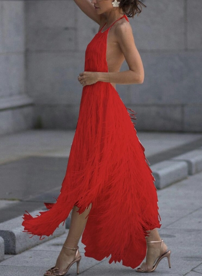 Red Backless Irregular Swing Evening Dress