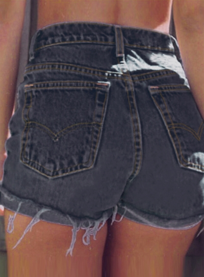 Summer High Waist Retro Wash Wide Leg Roll-Up Denim Shorts With Burrs