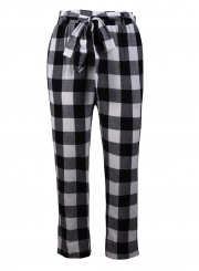 Casual High Waist Tie Waist Plaid Pants With Pockets