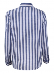 Blue Striped Casual   Turn-Down Collar Long Sleeve Button Down Shirt