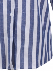 Blue Striped Casual   Turn-Down Collar Long Sleeve Button Down Shirt