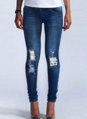 Stretch Destroyed Ripped Distressed Skinny Pencil Jeans