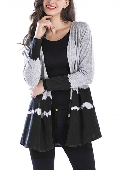 Casual Dyed Long Sleeve Collarless Open Front Long Cardigan YOUYOUFASHIONEC.com