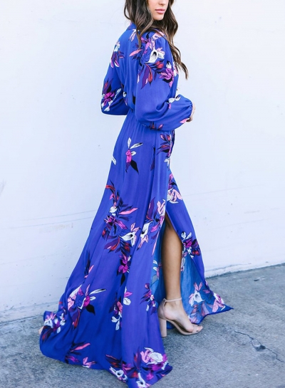 blue floral long sleeve maxi dress