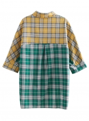 Multi Turn-Down Collar Long Sleeve High Low Loose Plaid Button Down Shirt