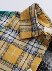 Multi Turn-Down Collar Long Sleeve High Low Loose Plaid Button Down Shirt