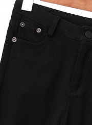 Black Casual Destroyed Ripped Zip Design Pencil Pants