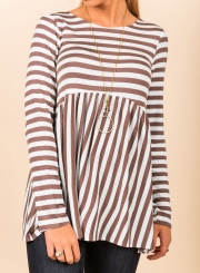 Casual Striped Round Neck Long Sleeve Loose Tee